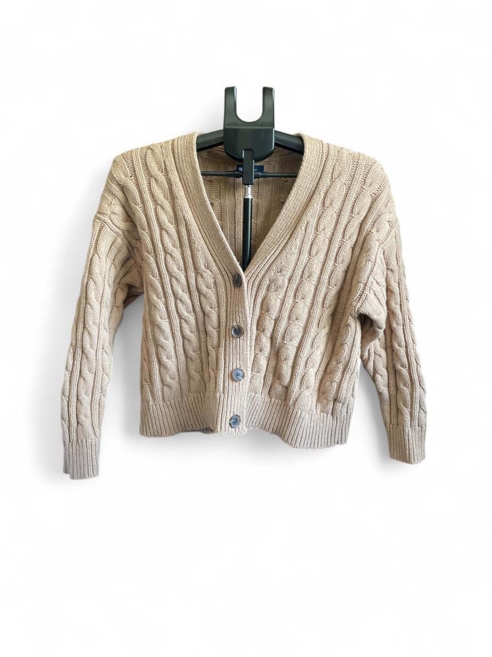 Women's Cable Knit Button Front Cardigan Sweater - Light Brown